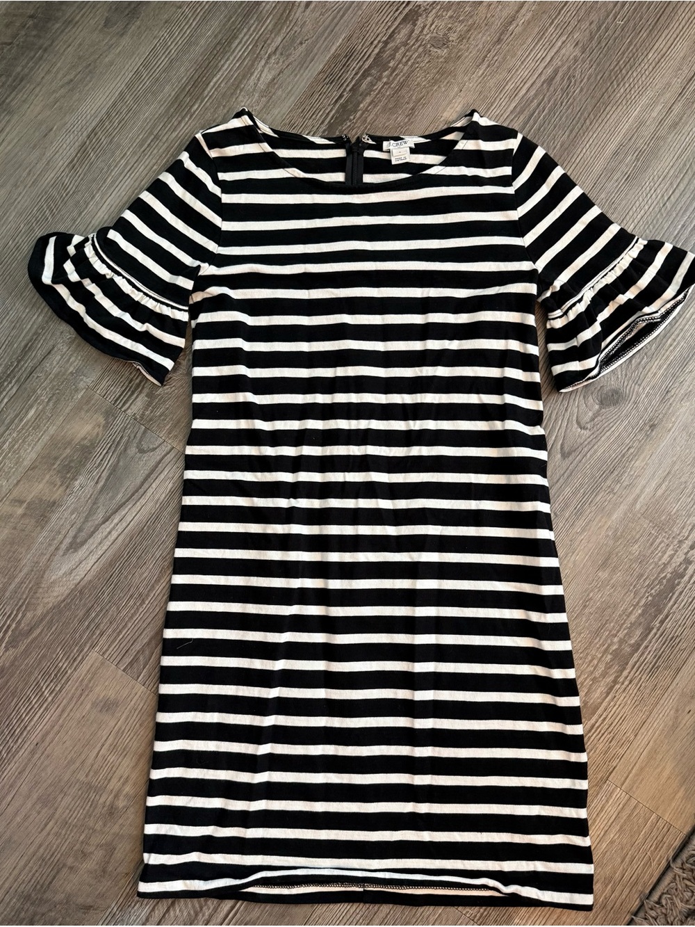 J. Crew Black and White Striped Ruffle Sleeve Mini Dress